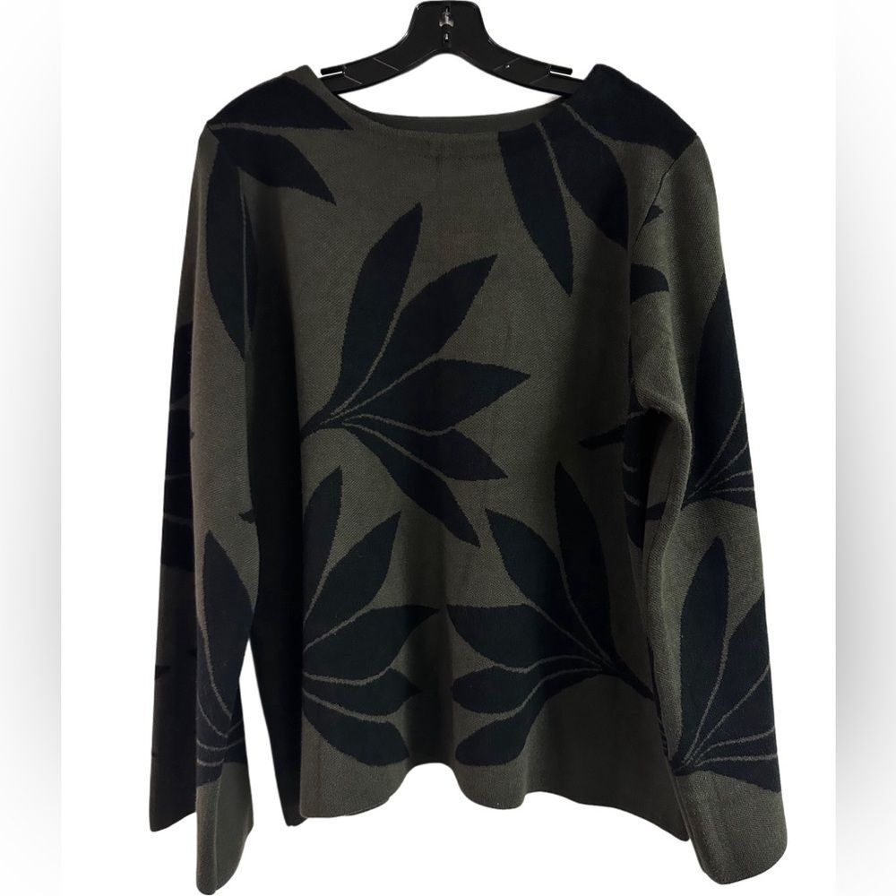 Premise Olive Green Leaf Design Thick Bell Sleeve Sweater Size XL